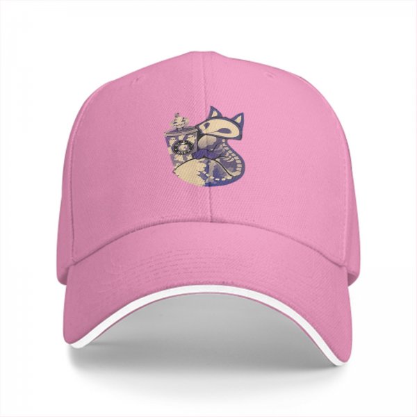 Black baseball cap with spooky fox and pumpkin coffee cup print