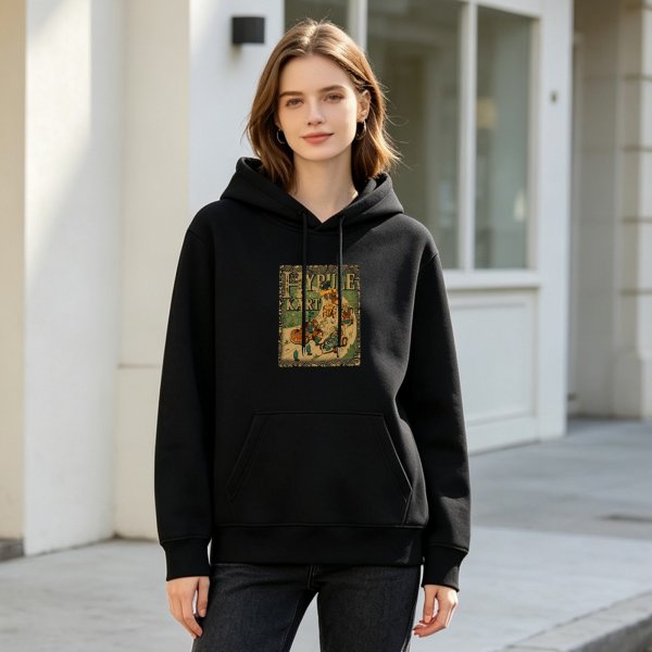 Black Hoodie With Vintage Hyrule Kart Themed Graphic Print