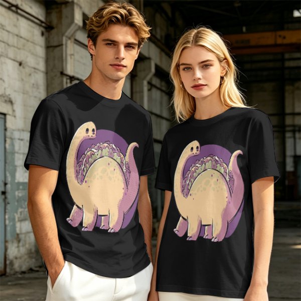 Olive T-Shirt with Cute Brontosaurus Taco Dinosaur Graphic