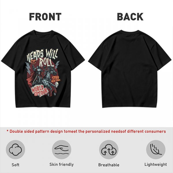 Olive graphic t-shirt featuring Headless Horseman 'Heads Will Roll World Tour' print