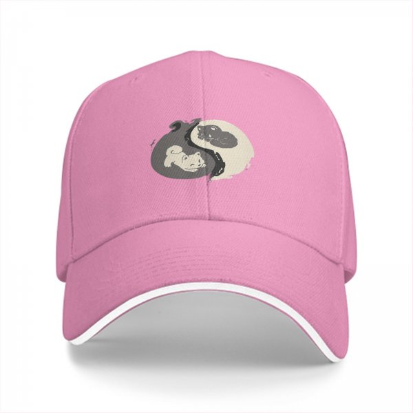 Black baseball cap with yin yang cat graphic design