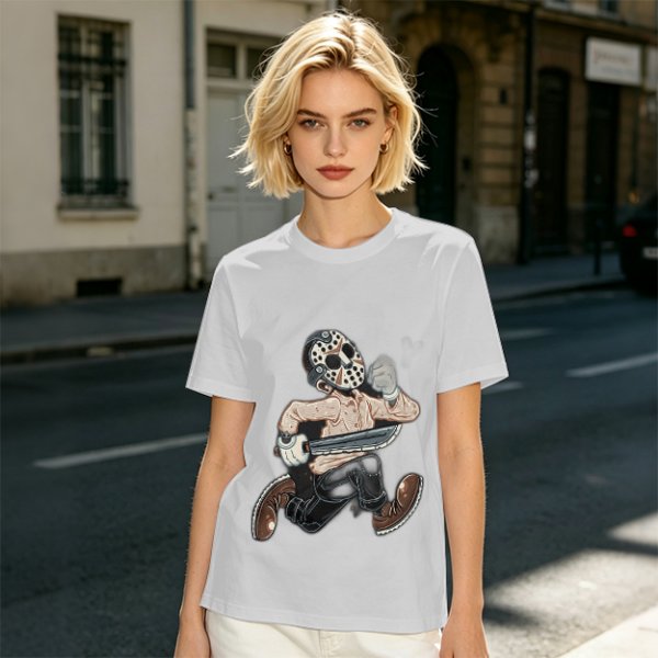 Olive T-Shirt with Cartoon Jason Voorhees Graphic Print