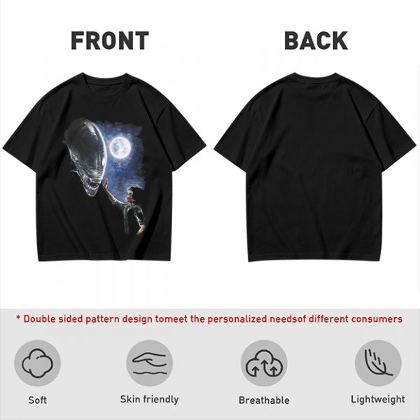 Olive Green Alien Moon Reaching Graphic T-Shirt