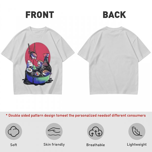 Olive T-Shirt With Anxious Sushi Characters In Soy Sauce Bowl Print