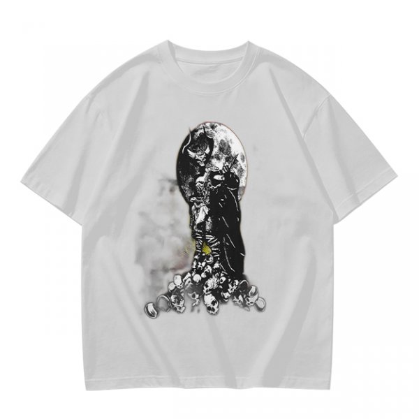 Olive T-Shirt With Dark Grim Reaper And Skull Pile Graphic