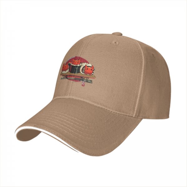 Black baseball cap with cute sushi cat graphic print