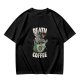 Oversized Army Green T-Shirt With 'Death By Coffee' Skeleton Print