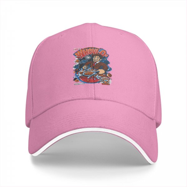 Black baseball cap with Doctor Who themed Whov-Os cereal graphic