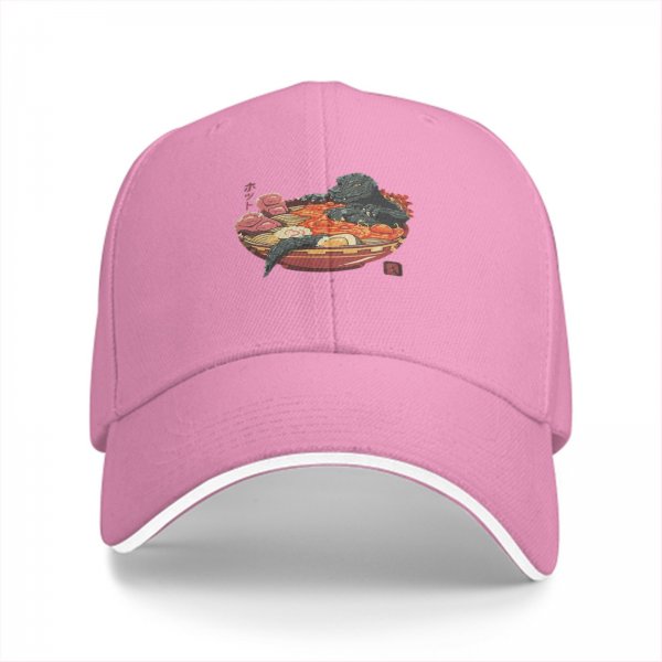 Black Baseball Cap with Godzilla Ramen Bowl Graphic Print