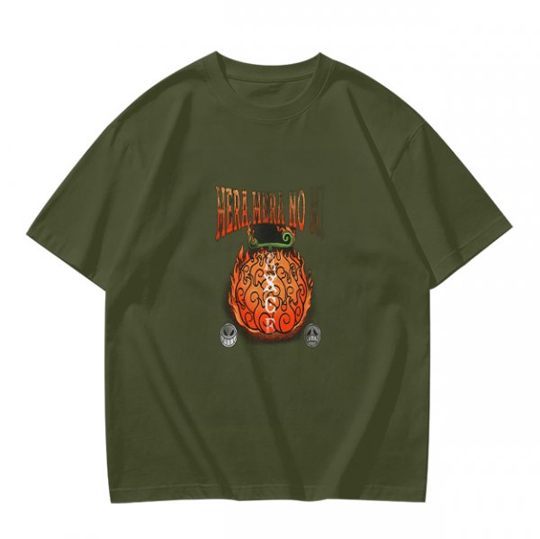 Olive T-Shirt with Flaming Devil Fruit Graphic Print