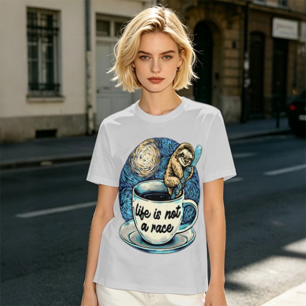 Life Is Not A Race Sloth Coffee Starry Night T-Shirt