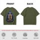 Olive T-Shirt with Muscular Hero Emerging from Hooded Figure Art