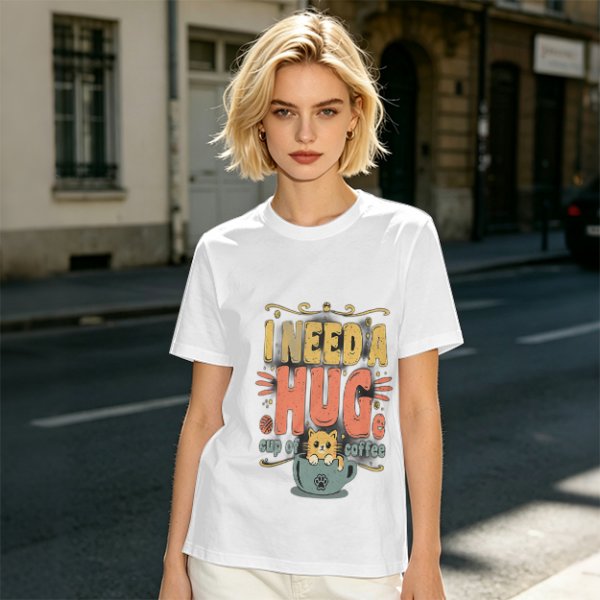 I Need a Huge Cup of Coffee Cat Graphic T-Shirt