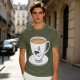 Olive Green T-Shirt With Dapper Cartoon Teacup Graphic