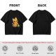 Olive T-shirt with mischievous orange cat knocking over green cup print