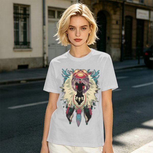 Olive Green T-Shirt With Fantasy Forest Spirit Graphic Print