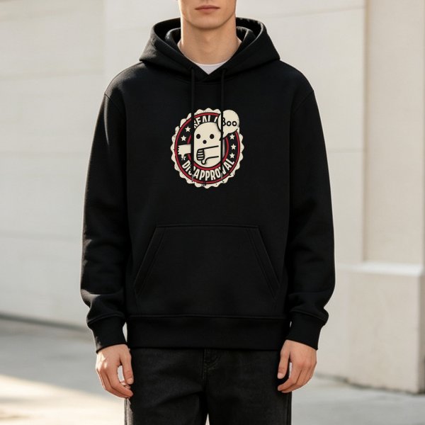 Black Hoodie With Ghost Disapproval Boo Graphic Print