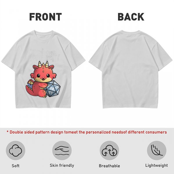 Cute Red Dragon Holding D20 Dice Graphic T-Shirt