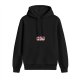 Black hoodie with red and white graphic chest print