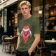 Olive T-Shirt With Cute Cartoon Heart Lifting Dumbbells Print