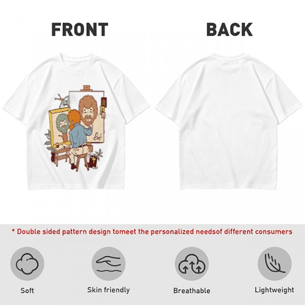 Olive Green T-Shirt With Cartoon Artist Painting Self Portrait Artwork