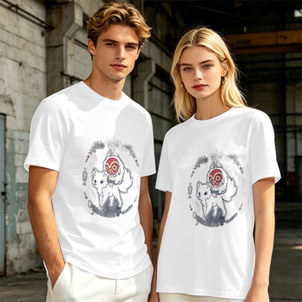 Olive T-Shirt With Chibi Princess Mononoke Wolf Rider Artwork
