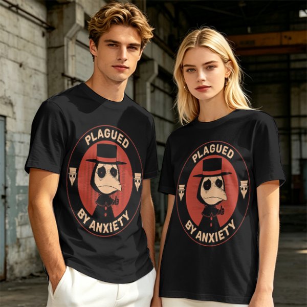 Olive T-Shirt With Plagued By Anxiety Plague Doctor Graphic