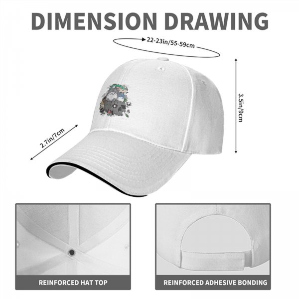 Black baseball cap with My Neighbor Totoro themed graphic print
