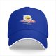 Black Baseball Cap with Smiling Fried Egg and Bacon Print
