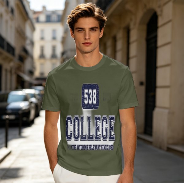 Olive College Graphic T-Shirt with 538 Print Design