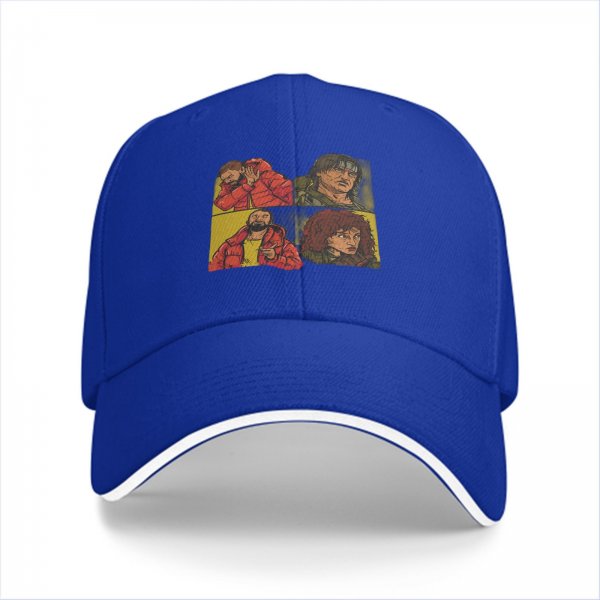 Black Baseball Cap with Four Panel Pop Art Character Print