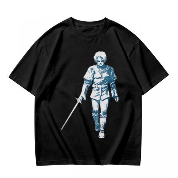 Olive T-shirt with Walking Swordsman Graphic Print