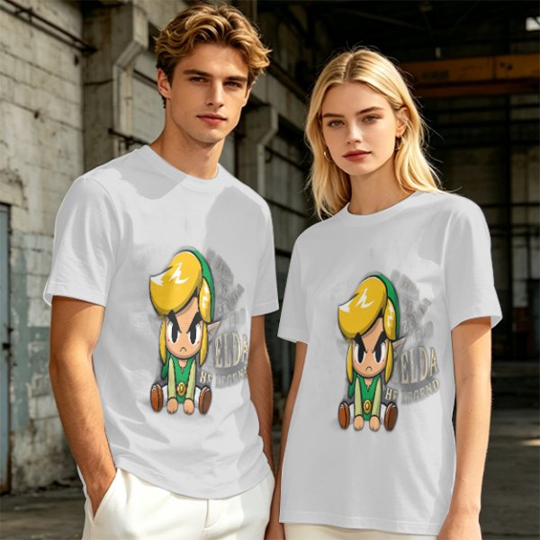 Olive T-shirt with Chibi Link from The Legend of Zelda Print