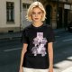 Olive green t-shirt with playful Mount Fuji character graphic print