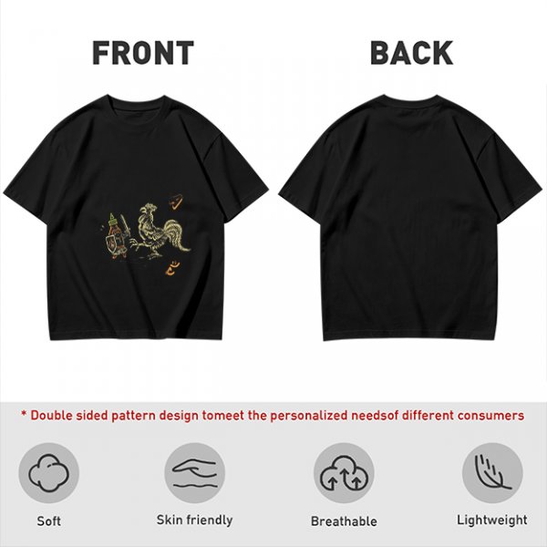 Olive Green T-Shirt With Knight Vs Rooster Fantasy Graphic Print