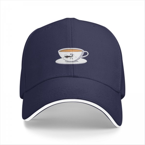 Black Baseball Cap with Teacup and Saucer Graphic Print