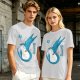 Olive T-shirt with Blue Star Bird and Japanese Graphic Print