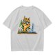 Olive T-Shirt With Mad Scientist Cat Chemistry Lab Print