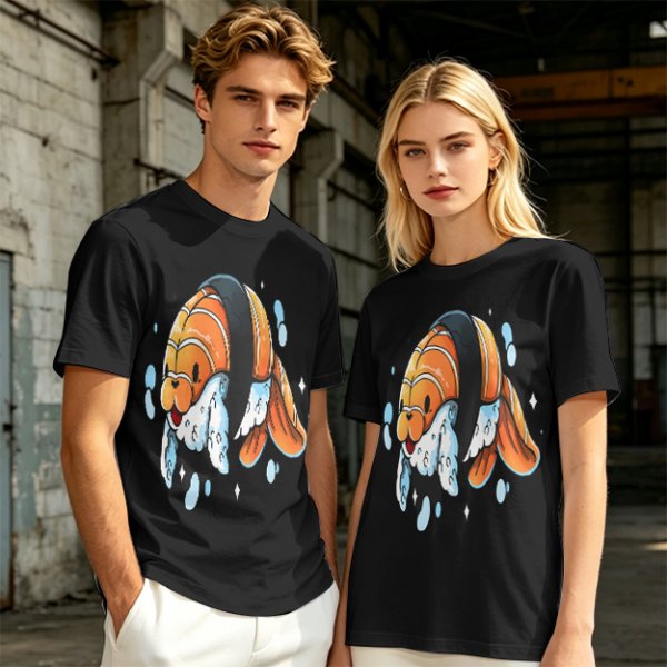 Olive T-Shirt With Cute Clownfish Sushi Graphic Print