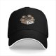 Black baseball cap with three sloths in a box that says adopt a sloth
