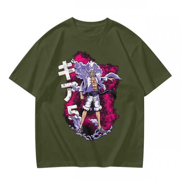 One Piece Gear 5 Luffy Graphic Olive T-Shirt