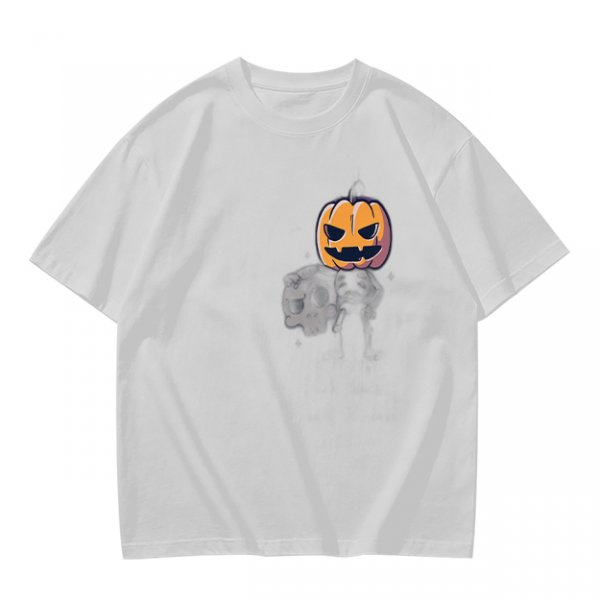 Olive Green T-Shirt with Halloween Jack-o'-Lantern and Skull Print