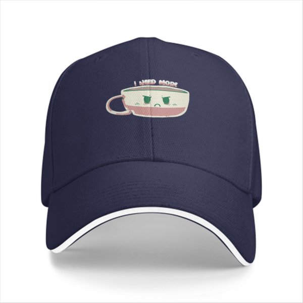 Black Baseball Cap With I Need More Coffee Cup Graphic