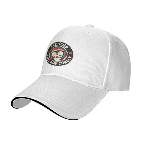 Black Baseball Cap With Certified Cute And Cuddly Penguin Graphic