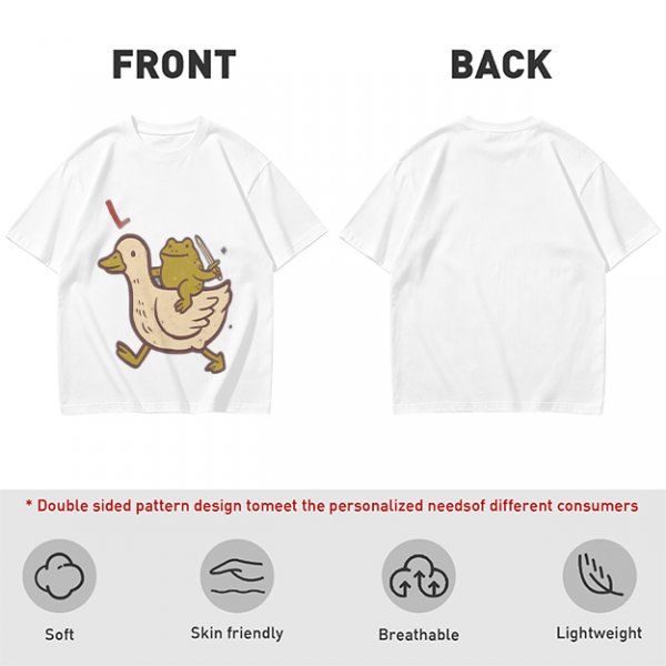 Olive T-Shirt Featuring Frog Riding Duck Holding Knife