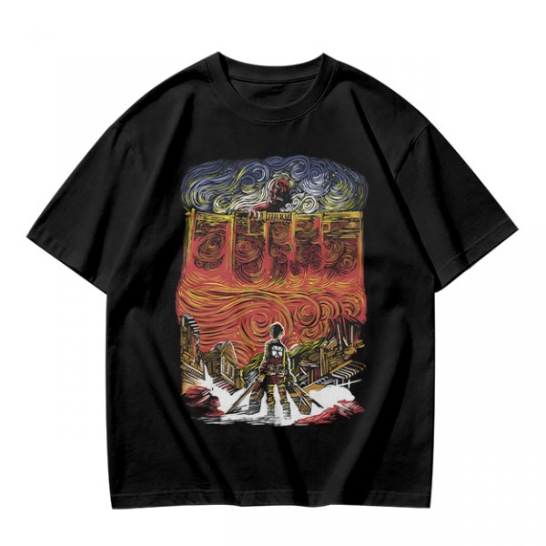 Olive T-shirt with Artistic Swirling Scene Print Featuring a Silhouetted Figure