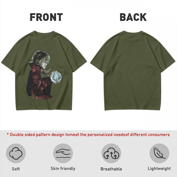 Olive Green T-Shirt With Goblin King Holding Crystal Ball Art