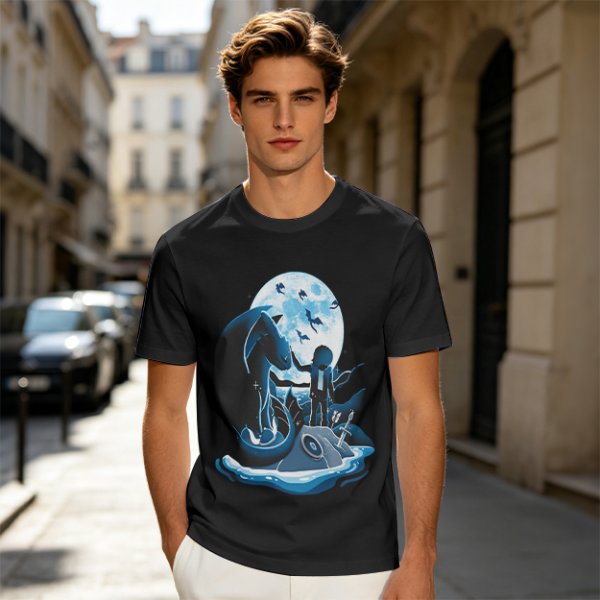Olive T-Shirt With Dragon Rider Moonlit Fantasy Art Print