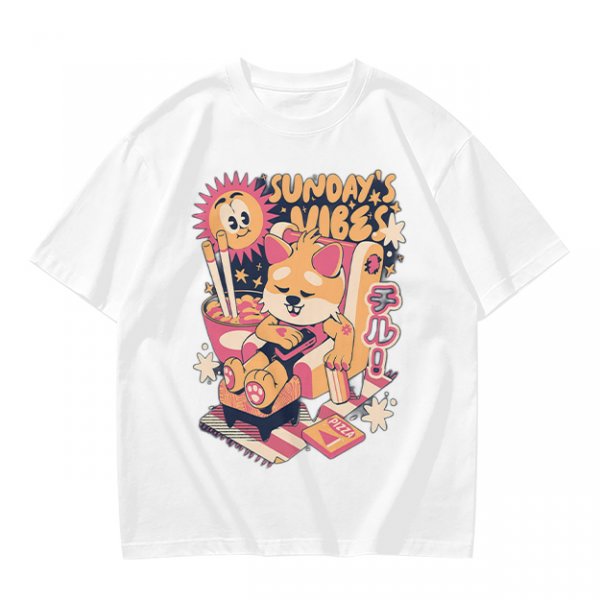 Olive t-shirt with Sunday's Vibes Shiba Inu relaxing graphic