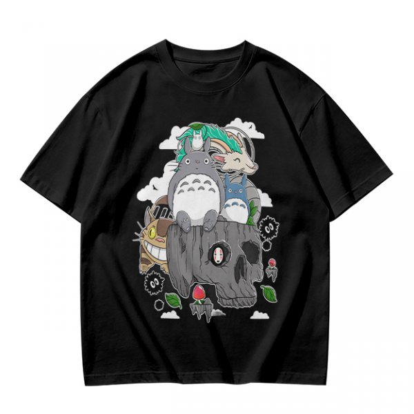 Olive T-shirt with Studio Ghibli Totoro and Spirited Away Characters Print